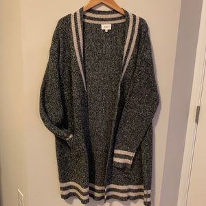 SIENNA SKY Grey Cardigan with Cream Stripe Accents
